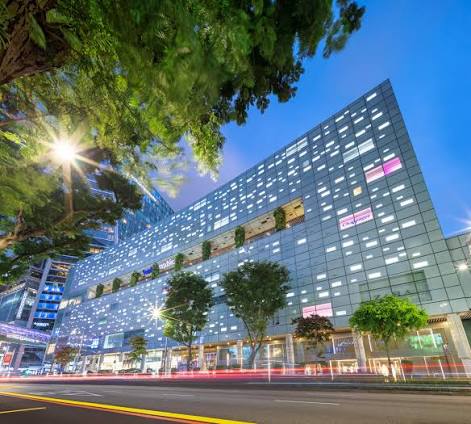 313@somerset facade glowing at twilight along Orchard Road